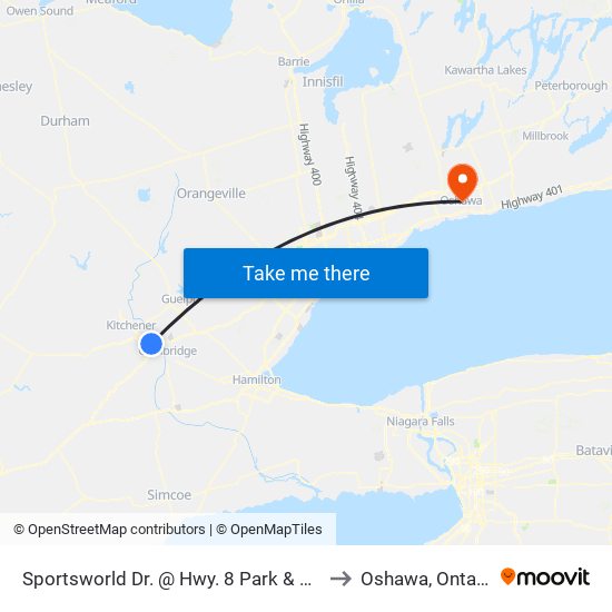 Sportsworld Dr. @ Hwy. 8 Park & Ride to Oshawa, Ontario map