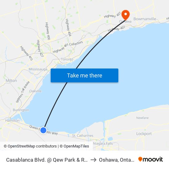 Casablanca Blvd. @ Qew Park & Ride to Oshawa, Ontario map