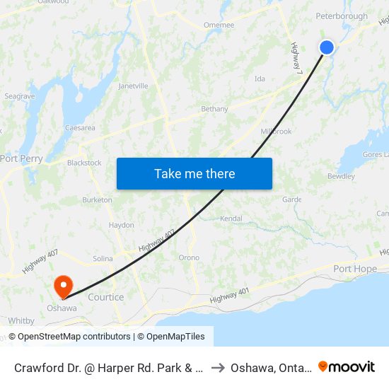 Crawford Dr. @ Harper Rd. Park & Ride to Oshawa, Ontario map