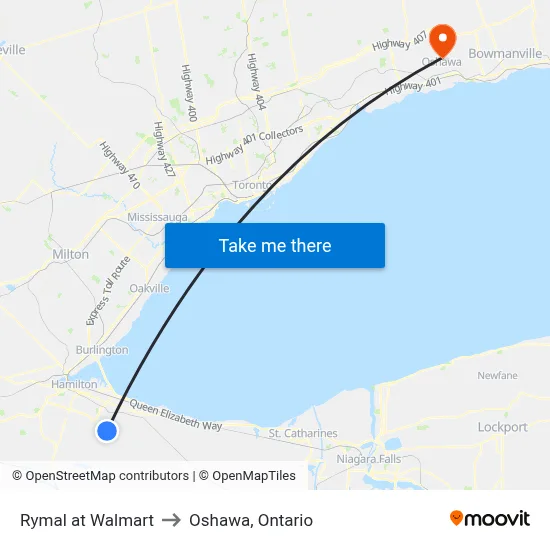 Rymal at Walmart to Oshawa, Ontario map