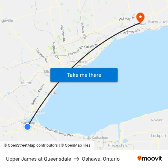 Upper James at Queensdale to Oshawa, Ontario map