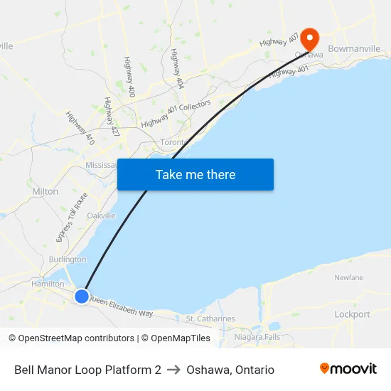 Bell Manor Loop Platform 2 to Oshawa, Ontario map