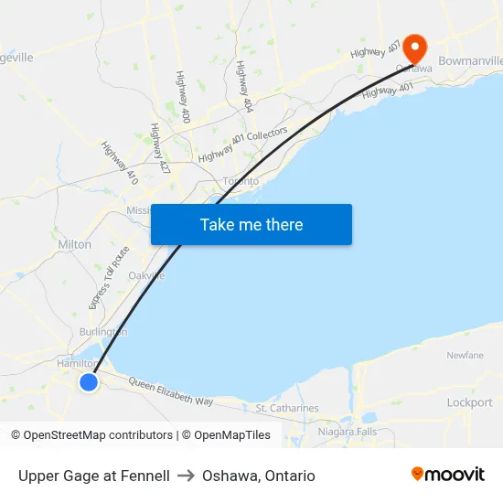 Upper Gage at Fennell to Oshawa, Ontario map