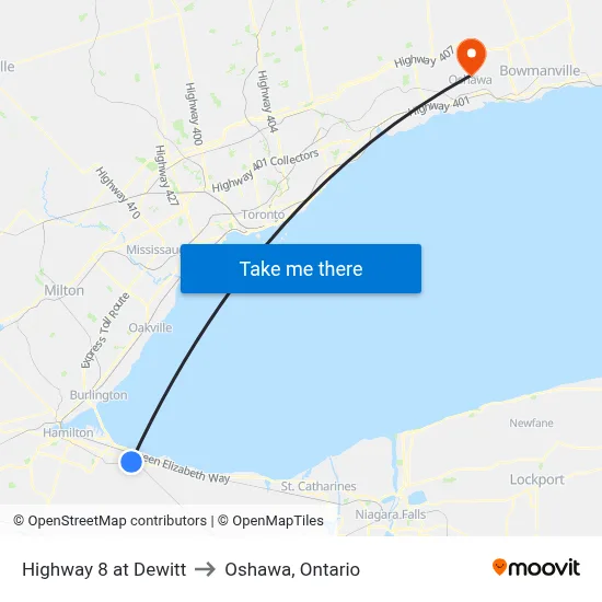 Highway 8 at Dewitt to Oshawa, Ontario map