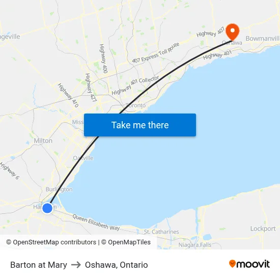 Barton at Mary to Oshawa, Ontario map