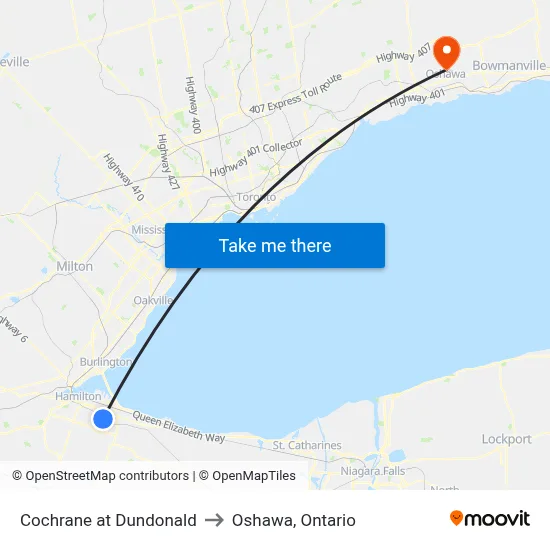 Cochrane at Dundonald to Oshawa, Ontario map