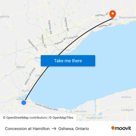 Concession at Hamilton to Oshawa, Ontario map