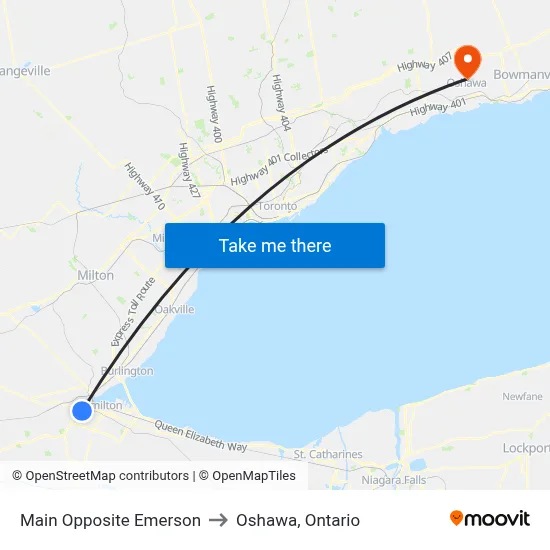 Main Opposite Emerson to Oshawa, Ontario map