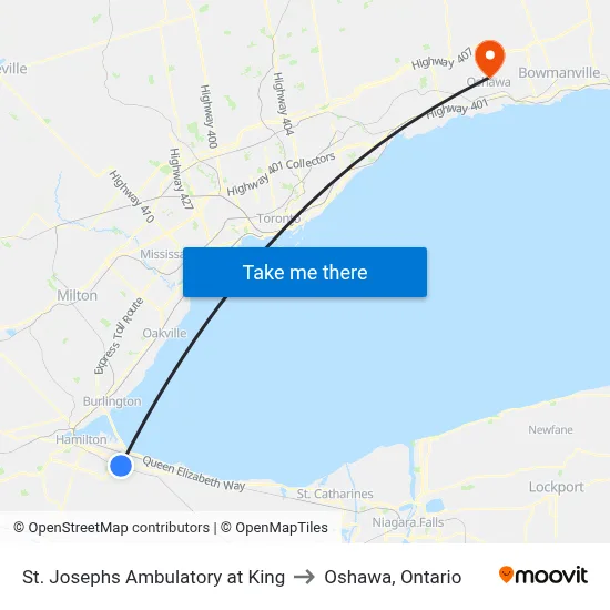 St. Josephs Ambulatory at King to Oshawa, Ontario map