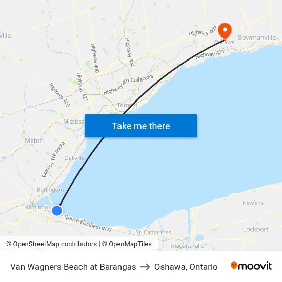 Van Wagners Beach at Barangas to Oshawa, Ontario map