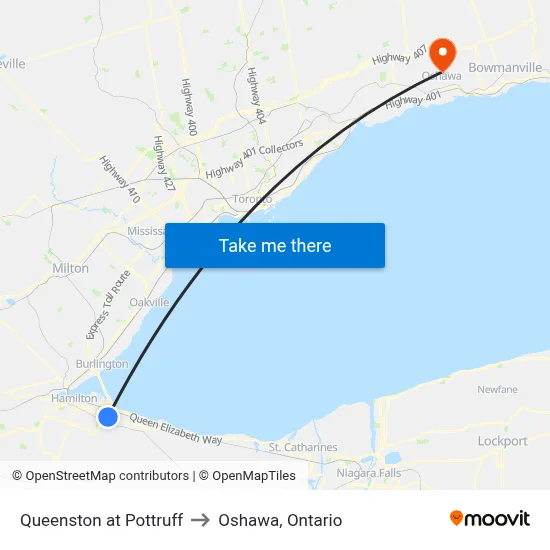 Queenston at Pottruff to Oshawa, Ontario map