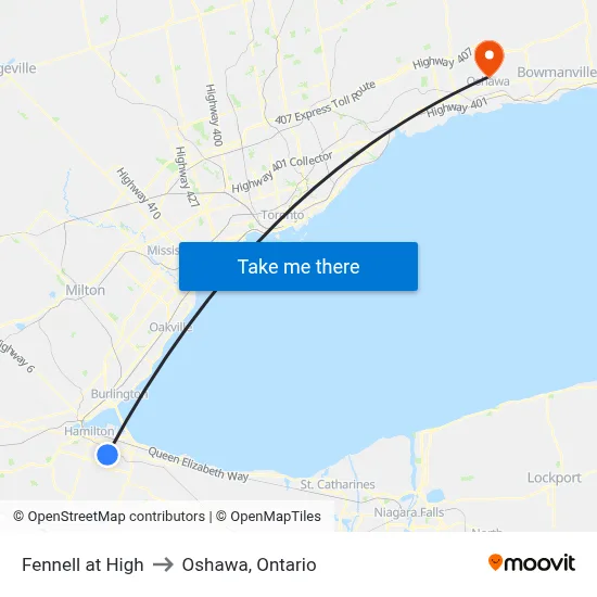 Fennell at High to Oshawa, Ontario map