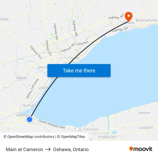 Main at Cameron to Oshawa, Ontario map