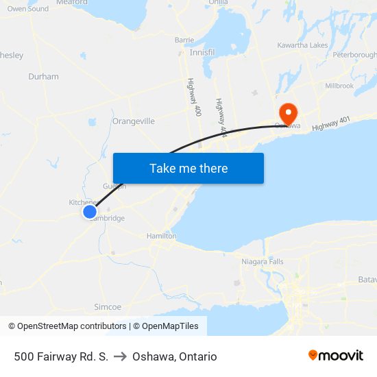 500 Fairway Rd. S. to Oshawa, Ontario map