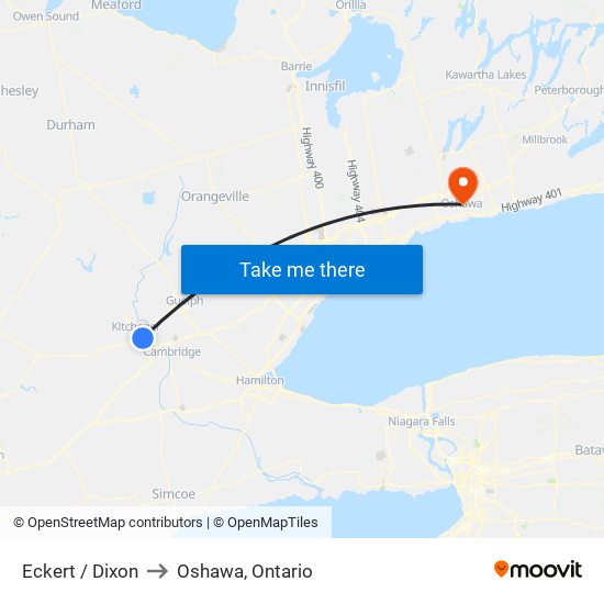 Eckert / Dixon to Oshawa, Ontario map