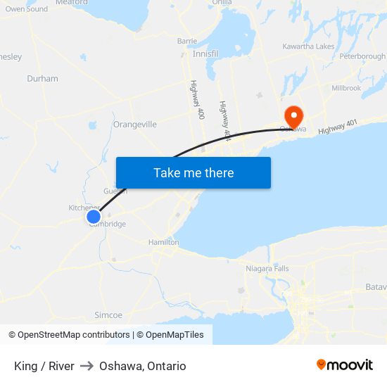 King / River to Oshawa, Ontario map