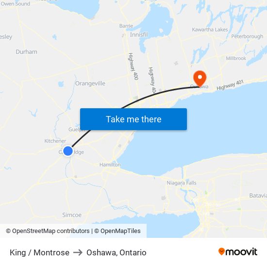 King / Montrose to Oshawa, Ontario map