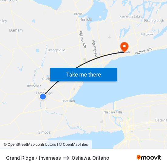 Grand Ridge / Inverness to Oshawa, Ontario map