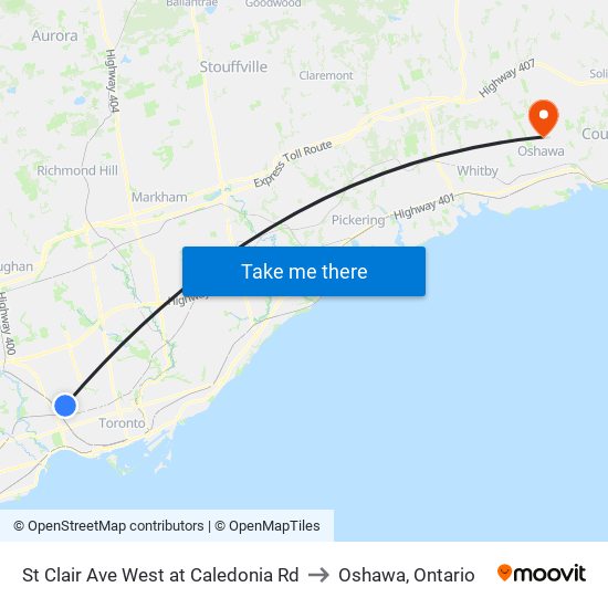 St Clair Ave West at Caledonia Rd to Oshawa, Ontario map