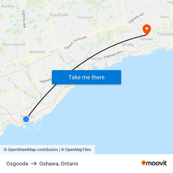 Osgoode to Oshawa, Ontario map