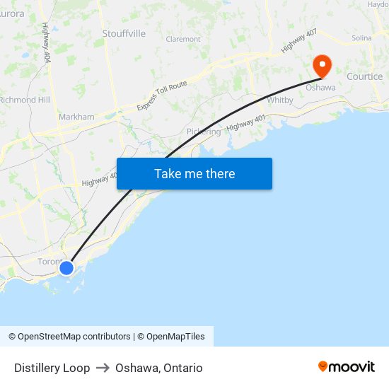 Distillery Loop to Oshawa, Ontario map