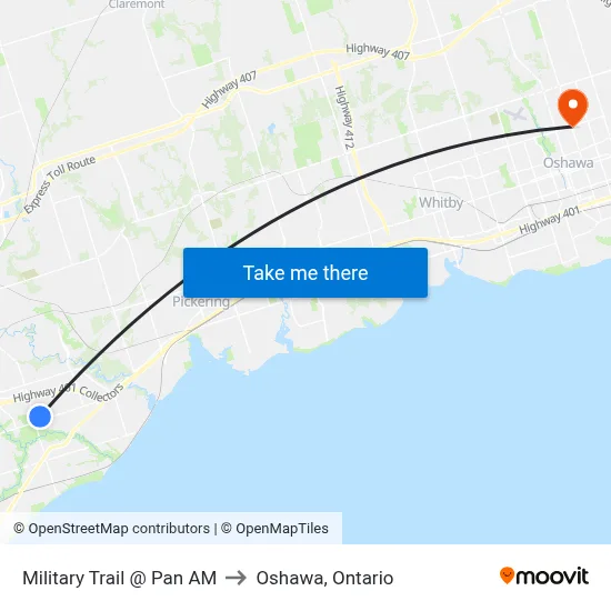 Military Trail @ Pan AM to Oshawa, Ontario map