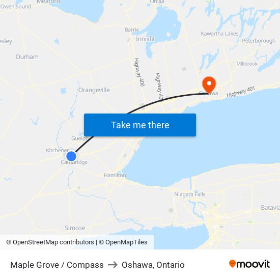 Maple Grove / Compass to Oshawa, Ontario map