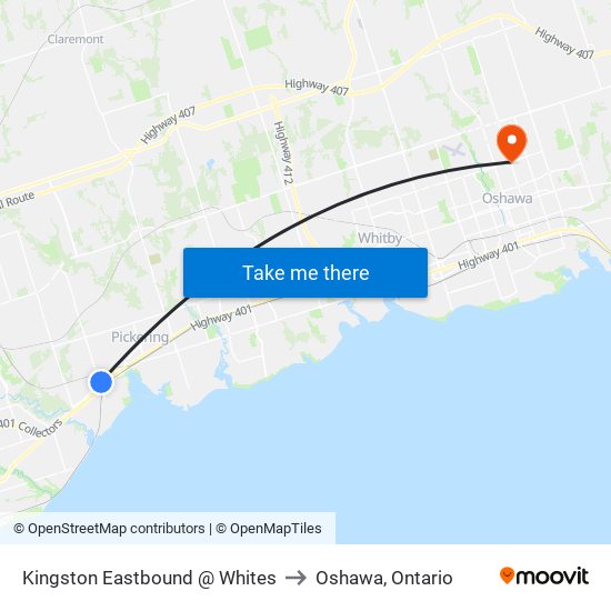 Kingston Eastbound @ Whites to Oshawa, Ontario map