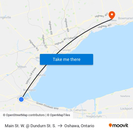 Main St. W. @ Dundurn St. S. to Oshawa, Ontario map