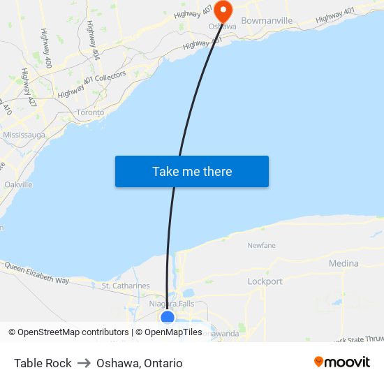 Table Rock to Oshawa, Ontario map