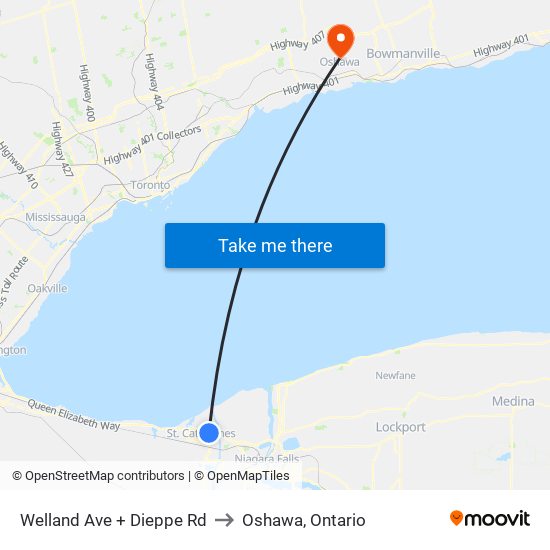 Welland Ave + Dieppe Rd to Oshawa, Ontario map