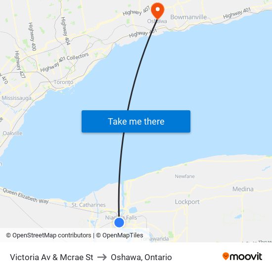 Victoria Av & Mcrae St to Oshawa, Ontario map