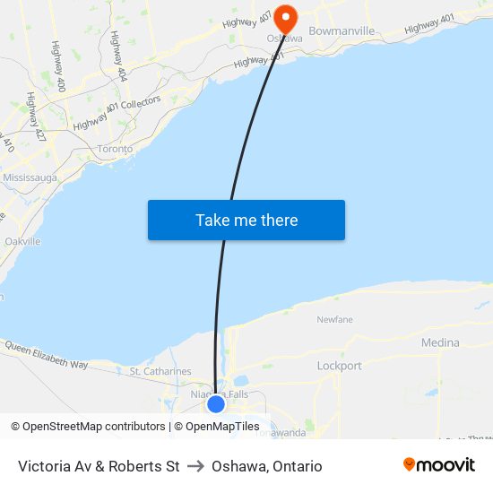 Victoria Av & Roberts St to Oshawa, Ontario map