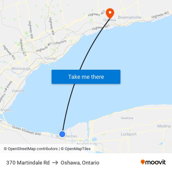 370 Martindale Rd to Oshawa, Ontario map