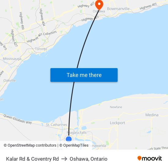 Kalar Rd & Coventry Rd to Oshawa, Ontario map