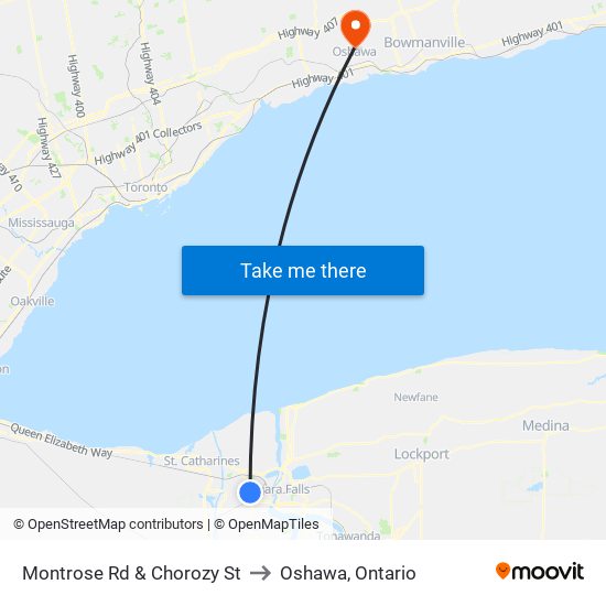 Montrose Rd & Chorozy St to Oshawa, Ontario map