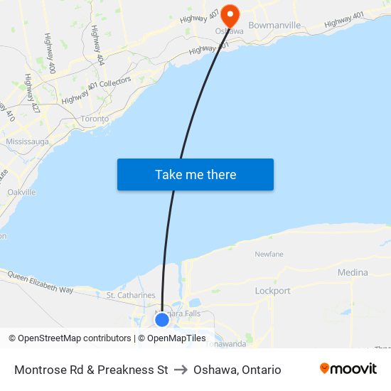 Montrose Rd & Preakness St to Oshawa, Ontario map