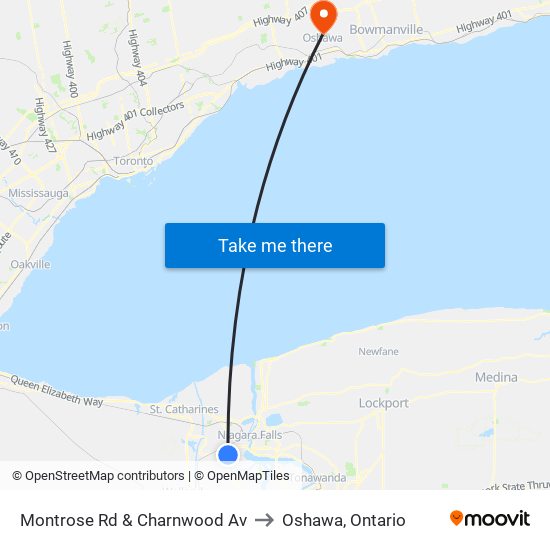 Montrose Rd & Charnwood Av to Oshawa, Ontario map