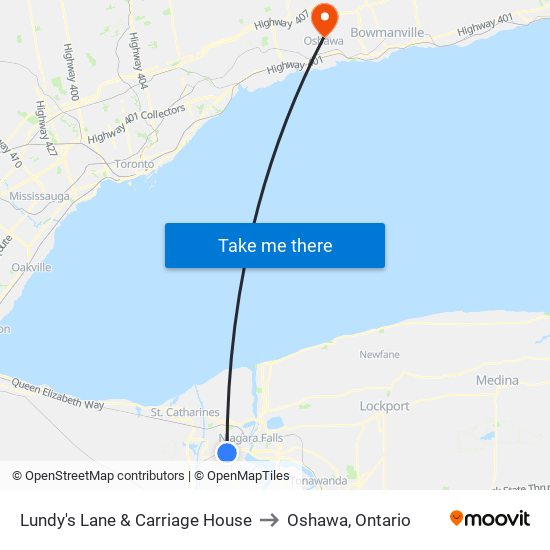 Lundy's Lane & Carriage House to Oshawa, Ontario map