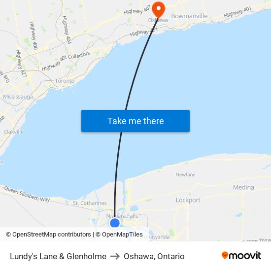 Lundy's Lane & Glenholme to Oshawa, Ontario map