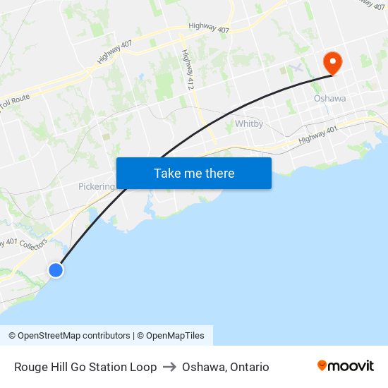 Rouge Hill Go Station Loop to Oshawa, Ontario map