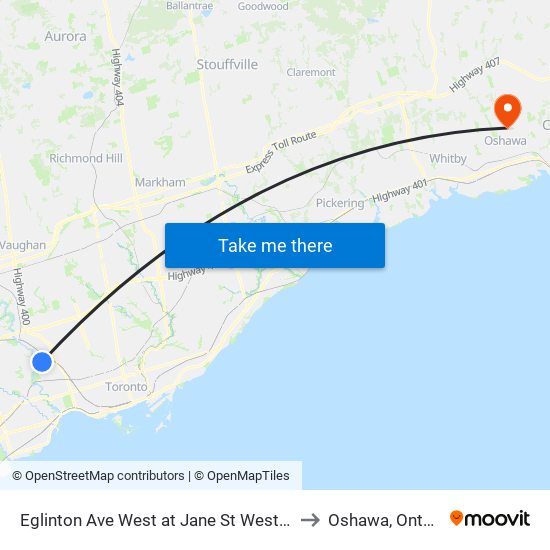 Eglinton Ave West at Jane St West Side to Oshawa, Ontario map