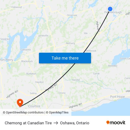 Chemong at Canadian Tire to Oshawa, Ontario map