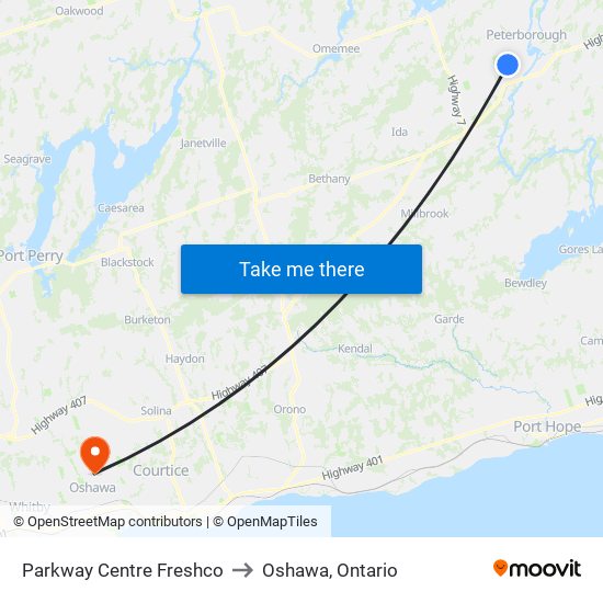 Parkway Centre Freshco to Oshawa, Ontario map