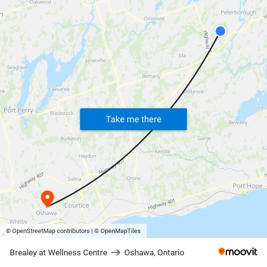 Brealey at Wellness Centre to Oshawa, Ontario map