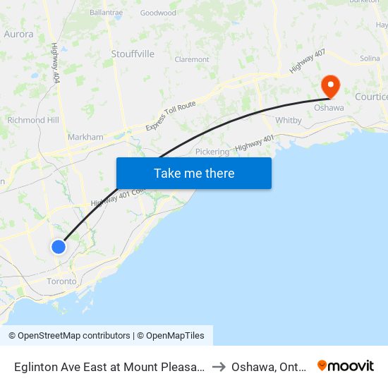 Eglinton Ave East at Mount Pleasant Rd to Oshawa, Ontario map