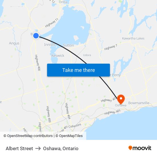 Albert Street to Oshawa, Ontario map