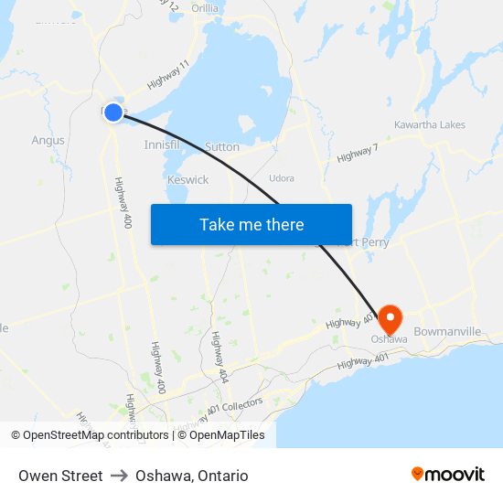 Owen Street to Oshawa, Ontario map