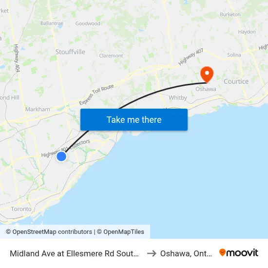 Midland Ave at Ellesmere Rd South Side to Oshawa, Ontario map