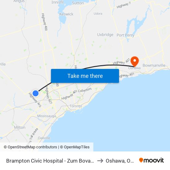 Brampton Civic Hospital - Zum Bovaird Stop Eb to Oshawa, Ontario map